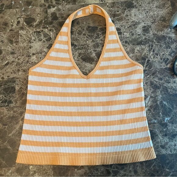 Bella Seamless Halter Top Size Medium Cropped Striped Sherbet and White​ - Picture 8 of 9
